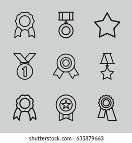 Rosette icons set. set of 9 rosette outline icons such as star, award, ribbon