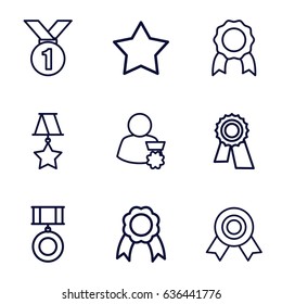 Rosette icons set. set of 9 rosette outline icons such as star, award, ribbon, medal