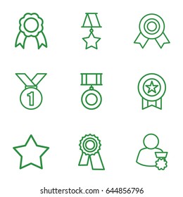 Rosette icons set. set of 9 rosette outline icons such as star, award, ribbon, medal