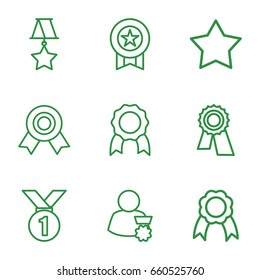 Rosette icons set. set of 9 rosette outline icons such as star, award, ribbon, medal