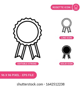 Rosette icons set vector illustration with solid icon line style. Winner award concept. Editable stroke icon on isolated background for web design, infographic and UI mobile app.