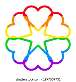 Rosette made up of a set of hearts with rainbow colors. LGBT symbol. vector illustration