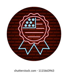 rosette neon style american flag on brick wall
