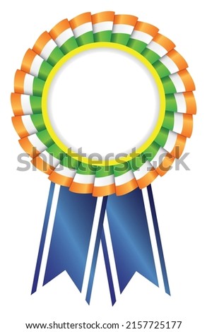 Rosette ribbon badge vector illustration, Ribbon Badge use indian flag colours, rosette badge , volunteer identity model, satin ribbon customized badge