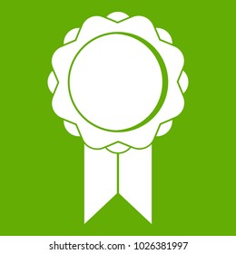 Rosette with ribbon icon white isolated on green background. Vector illustration