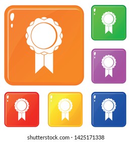 Rosette with ribbon icons set collection vector 6 color isolated on white background