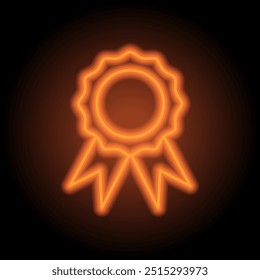 Rosette simple icon vector. Flat design. Orange neon on black background.ai