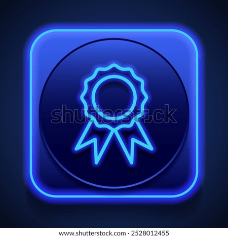 Rosette simple icon vector. Flat design. Blue neon style on button. With shadow.ai
