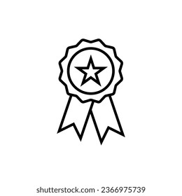 Rosette stamp icon. Simple outline style. Winner medal with star and ribbon, award, first place badge, best quality concept. Thin line symbol. Vector isolated on white background. EPS.