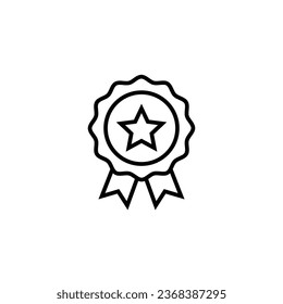 Icono de sello de rosette. Estilo de contorno simple. Medalla ganadora con estrella y cinta, premio, insignia de primer lugar, concepto de mejor calidad. Símbolo de línea delgada. Vector aislado sobre fondo blanco. EPS.