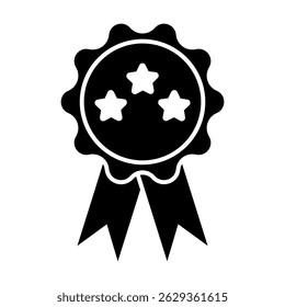 Rosette stamp icon. Simple outline style. Winner medal with star and ribbon, award, first place badge, best quality concept. Thin line symbol. Vector isolated on white background. Editable stroke EPS.