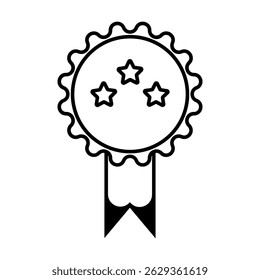 Rosette stamp icon. Simple outline style. Winner medal with star and ribbon, award, first place badge, best quality concept. Thin line symbol. Vector isolated on white background. Editable stroke EPS.