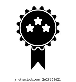 Rosette stamp icon. Simple outline style. Winner medal with star and ribbon, award, first place badge, best quality concept. Thin line symbol. Vector isolated on white background. Editable stroke EPS.