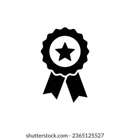 Rosette stamp icon. Simple solid style. Winner medal with star and ribbon, award, first place badge, best quality concept. Black silhouette, glyph symbol. Vector isolated on white background. EPS.