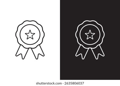 Rosette stamp icon. Simple solid style. Winner medal with star and ribbon, award, first place badge, best quality concept. Black silhouette, glyph symbol. Vector isolated on white background. EPS.