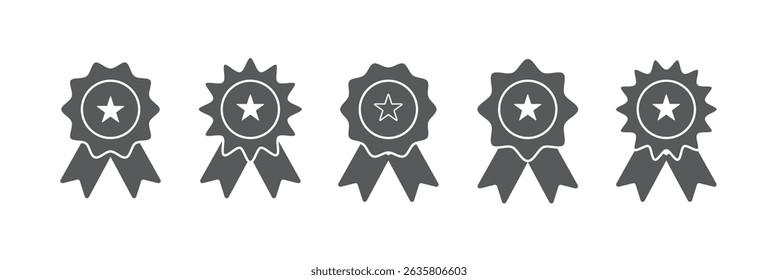 Rosette stamp icon. Simple solid style. Winner medal with star and ribbon, award, first place badge, best quality concept. Black silhouette, glyph symbol. Vector isolated on white background. EPS.