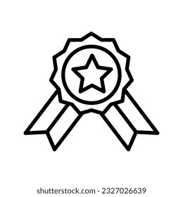 Rosette stamp with star symbol outline icon vector. Reward and achievement symbol stock illustration. Youth sport rosette stamp outline icon for web or game interface. Prize for championship.