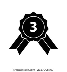 Rosette stamp for third place glyph icon vector. Reward and achievement symbol stock illustration. Youth sport rosette stamp glyph icon for web or game interface. Prize for championship.
