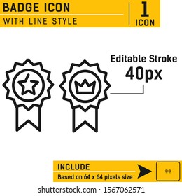 Rosette vector icon illustration logo template isolated on white background. Label, medal, best, badge icon with outline style for web design, logo, ui, ux and mobile apps and more, Editable size