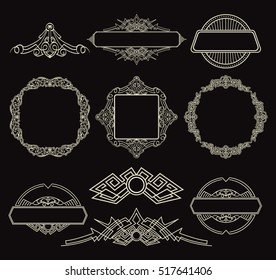 Rosette wicker border collection in vector. Yellow vintage text, certificate and page decoration in advertising. Business flourish signs for classic logo. Motifs frames and ornate elements.
