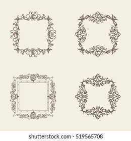 Rosette wicker border collection in vector. Yellow vintage text, certificate and page decoration in advertising. Business flourish signs for classic logo. Motifs frames and ornate elements.