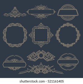 Rosette wicker border collection in vector. Yellow vintage text, certificate and page decoration in advertising. Business flourish signs for classic logo. Motifs frames and ornate elements.