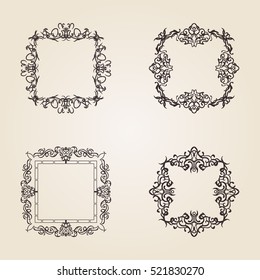 Rosette wicker border collection in vector. Yellow vintage text, certificate and page decoration in advertising. Business flourish signs for classic logo. Motifs frames and ornate elements.