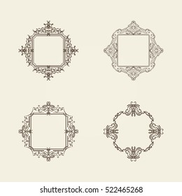 Rosette wicker border collection in vector. Yellow vintage text, certificate and page decoration in advertising. Business flourish signs for classic logo. Motifs frames and ornate elements.