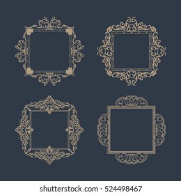 Rosette wicker border collection in vector. Yellow vintage text, certificate and page decoration in advertising. Business flourish signs for classic logo. Motifs frames and ornate elements.