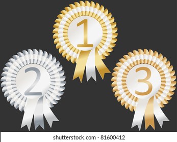 Rosettes to represent first, second and third