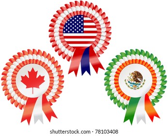 Rosettes to represent the largest North American countries: United States of America, Canada and Mexico