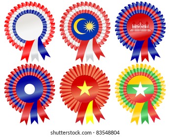 Rosettes to represent South East Asia countries; including Thailand, Malaysia, Cambodia, Laos, Vietnam and Burma (Myanmar)