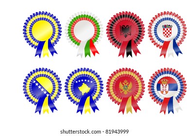 Rosettes to represent South Eastern European countries; including Romania, Bulgaria, Albania, Croatia, Bosnia & Herzegovina, Kosovo, Montenegro and Serbia