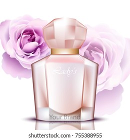 Rosewater perfume bottles realistic Vector. Product packaging design