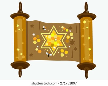 rosh hashana background,decorative scroll with honey star.