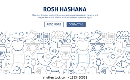 Rosh Hashana Banner Design. Vector Illustration of Line Web Concept.