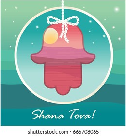 Rosh Hashana greeting card with hamsa. Jewish New Year 