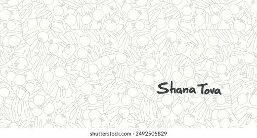 Rosh Hashana greeting vector background. Wishing Happy New Year in Hebrew. Hand-lettered text decorated with hand drawn pomegranate branch. Isolated on the white