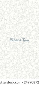 Rosh Hashana greeting vector background. Wishing Happy New Year in Hebrew. Hand-lettered text decorated with hand drawn pomegranate branch. Isolated on the white