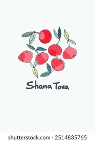 Rosh Hashana saludo Vector ca. Deseando Shana Tova. Texto escrito a mano decorado con ramas de manzanas dibujadas a mano. Aislado en el blanco