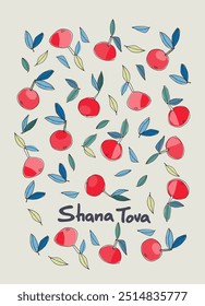 Rosh Hashana saludo Vector ca. Deseando Shana Tova. Texto escrito a mano decorado con ramas de manzanas dibujadas a mano. Aislado en el blanco