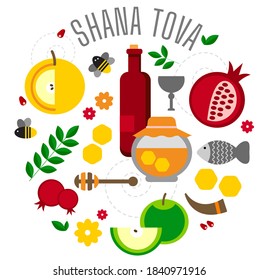 Rosh Hashana, Jewish holiday.
Set of Rosh Hashana greeting cards.
Translation from Hebrew -  Happy New Year