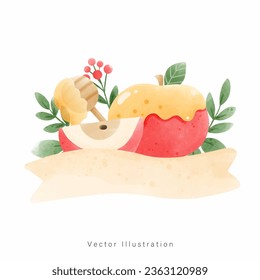 Rosh Hashana, Jewish holiday watercolor style. Vextor illustration