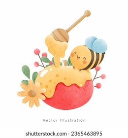 Rosh Hashana, Jewish holiday watercolor style. Vextor illustration