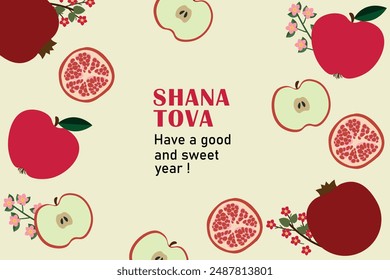 Rosh Hashana, Jewish New Year greeting card, cover, holiday web banner, poster. Shana Tova. Template Design  in Trendy Modern Art Style Greeting Card, Cover, Holiday Web Banner, Poster. 