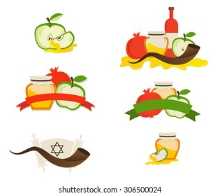 rosh hashana (Jewsh holiday)  labels and icons