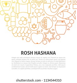 Rosh Hashana Line Concept. Vector Illustration of Outline Template.