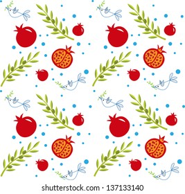 Rosh Hashana Pattern - Vector pattern of pomegranate, olive branch and peace doves. Eps10