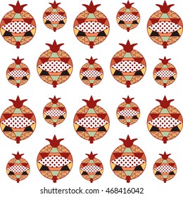 Rosh Hashana pomegranate vector pattern for Jewish New Year. Rosh Hashana greeting card template in retro style. 