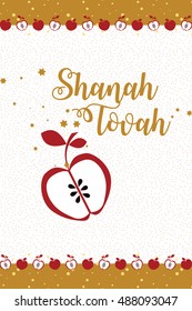 Rosh Hashana vector greeting card design with apple illustration and calligraphy text on Hebrew: Shanah Tovah - have a good year. 